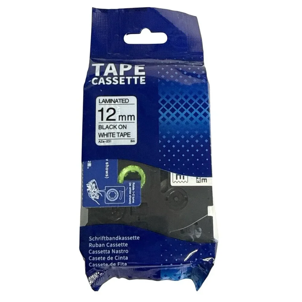 Lot 4 Label Tape Cassette Laminated 12 mm Black On White Tape TC-AZE-231 Sealed